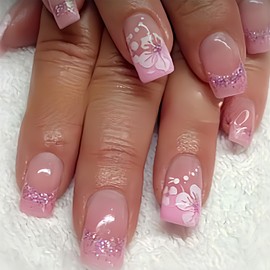 Virellay 24 Stück Anpressnägel, kurze quadratische Kunstnägel mit Design, wiederverwendbare Kunstnägel mit Kleber, Nägel in Salonqualität (Pink)