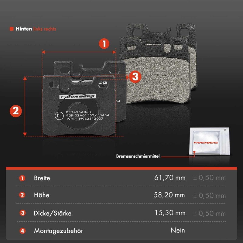 Frankberg 4 x Brake Pads Compatible with C-Class W202 C200