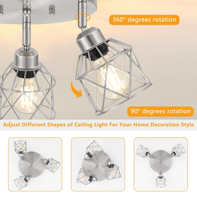 Baocuz 3-Light Brushed Nickel Semi Flush Mount Ceiling Light, Adjustable