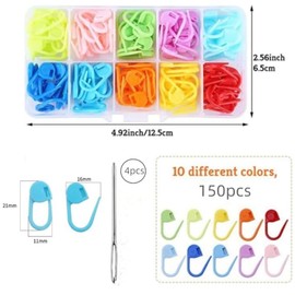 Jindizi Locking Stitch Markers 150 Pcs Colorful Knitting Markers with 4 Pcs Yarn Large Eye Blunt Needles, Locking Stitch Knitting Place Markers Safety Pins Weave Stitch Needle Clip Counter 10 Colors