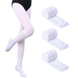 Mayoii 3 Pairs of Tights Girls 60D Opaque Ballet Tights for Children Elastic Fine Tights Girls Comfortable Girls Tights, White