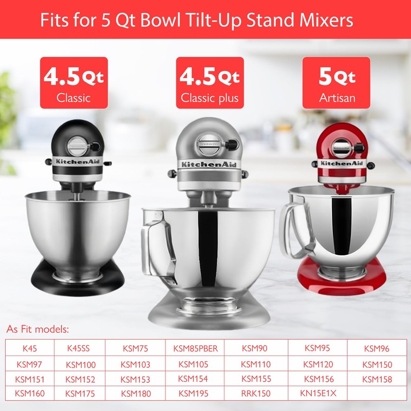 Stainless Steel Mixer Accessories Compatible with KitchenAid 4.5-5 Qt Tilt-Head,