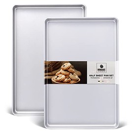 HONGBAKE Half Baking Sheet Pan Set of 2, Nonstick Cookie Sheet for Oven, Heavy Duty 1/2 Commercial Cookie Trays, Dishwasher Safe - Silver