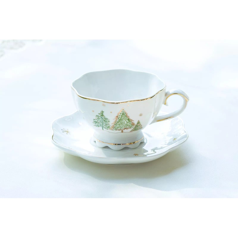 Grace's Teaware Grace Teaware Christmas Pine Trees Fine Porcelain Gold