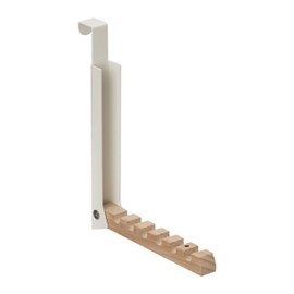 Relaxdays 4 x Folding Hooks for 6 Hangers, Metal and Wood, 2 cm Door Rebate, Cream