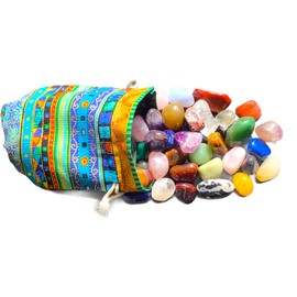 Steinfixx® - Tumbled Stone Set in Colourful Fabric Bag, Filled with Gemstones and Semi-Precious Stones, Undyed Stones, Many Variations, Tumbled Stone Mix L, 300 g