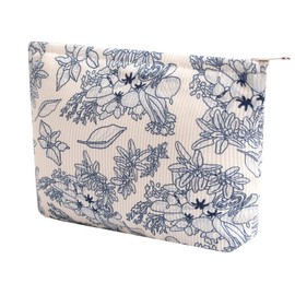 Cosmetic Bags for Women - Corduroy Cosmetic Bag Aesthetic Women Handbags Purses Makeup Organizer Storage Makeup Bag Girls Case Bags (Flowers-Navy blue)