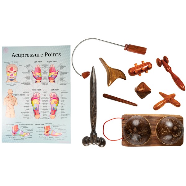 Massage Tool Sets with Table for Professionals, Foot Hand Massage, Wooden Stick, Reflexology (Set J)