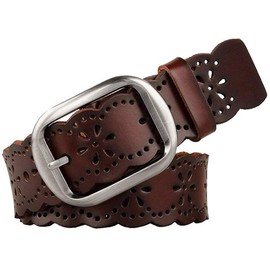 JASGOOD Women's Hollow Flower Genuine Leather Belt for Jeans Pants Wide Belt for Ladies