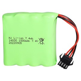 ERYNK 7.4V 1000mAh 14500 Rechargeable Li-ion Battery Pack with SM-2P Joint for Double Sided RC Stunt Car Small RC Boat Tumbling Amphibious RC Car RC Truck RC Toy SUV high Speed car