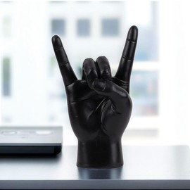 Elqater Rock Hand Gesture Statue Rock Music Art Craft Finger Sculpture for Rock Music Lover Study Room Decor, Gold R Hand