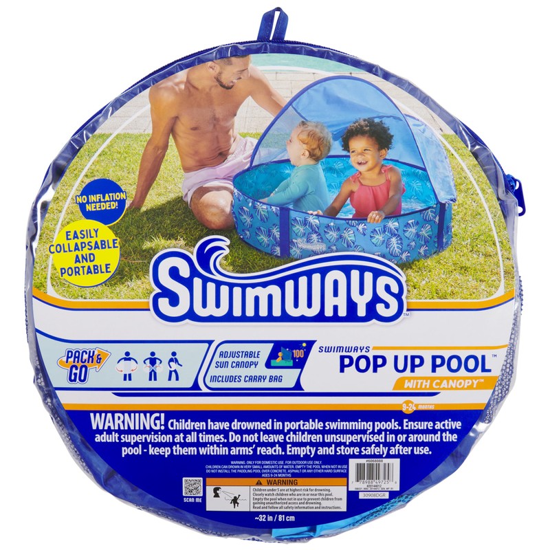 Swimways Elite Pop-Up Above Ground Pool, Baby Pool with Canopy