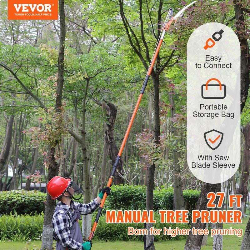 VEVOR Manual Pole Saw, 7.3-27 ft Extendable Tree Pruner, Sharp