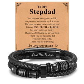 FLHEART Stepdad Gifts Mens Bracelets - Brown Braided Leather Bracelet Engraved Love You Forever for Dad, Daddy Gifts from Daughter Son, Stepdad Gift For Father's Day Birthday Christmas