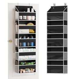 SpaceAid 1 Pack Over The Door Organizer with 5 Large Pockets and 10 Mesh Side Pockets, 5 Layers Door Organizer Hanging with Clear Window for Bedroom, Bathroom, Pantry and Nursery, Black