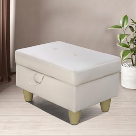 NicBex 28.5" W Storage Ottoman,Faux Leather Ottoman with Storage,Ottoman Foot Rest Stool for Under Desk at Work,Bedroom Bench with Storage,Ottoman Bench for Living Room,White