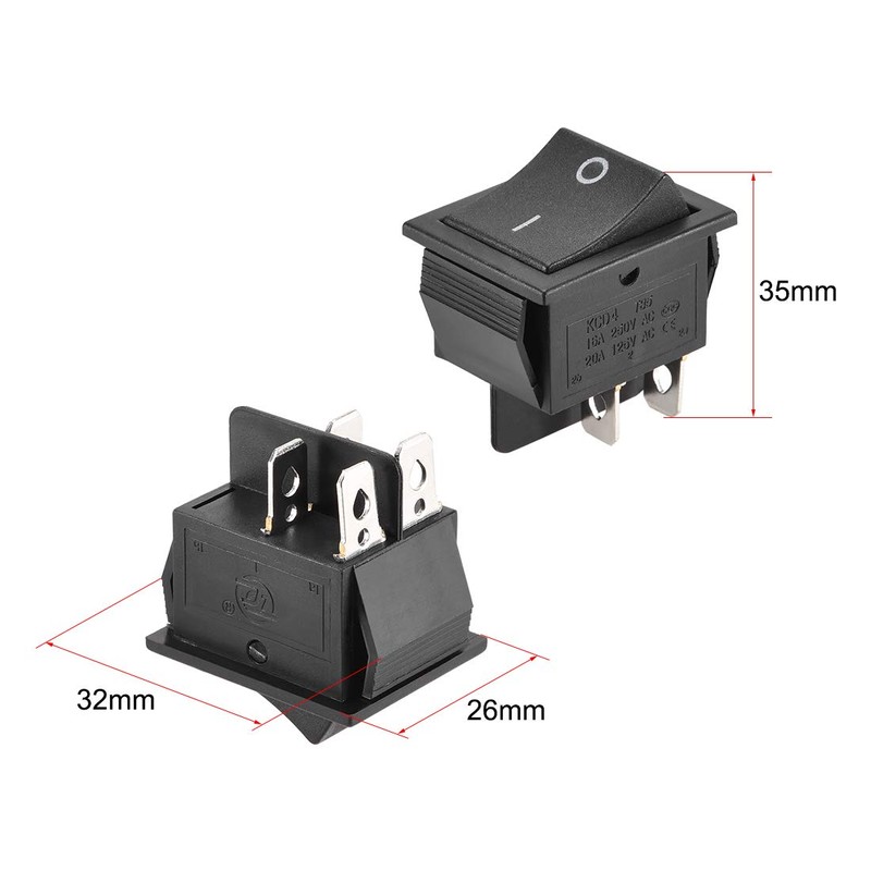 sourcing map Boot Shape 4-Pin Rocker Switch On/Off AC 250V/16A