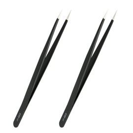 Aopin ESD-11 Anti-Static Precision Tweezers Anti-Static Multifunctional Polished Edges Suitable for Electronic Repairs, Laboratory Operations, Jewelry Making, Black (Pack of 2)