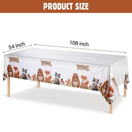 Tatuo Woodland Tablecloth Animals Safari Tablecloth Woodland Table Covers Plastic Jungle Wild Creature Zoo Party Table Cloth for Kids Birthday Baby Shower Decoration Supplies, 54 x 108 Inch(3 Pieces)