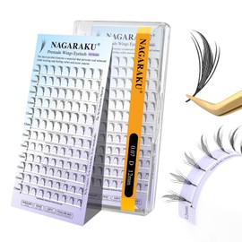 NAGARAKU Premade Wings Eyelash Extensions Air Series Comic Style Manga Anime Individual Lashes Volume Soft Black Flat Root Spikes Fans Eyelashes DIY Clusters Lash Salon -0.07 D Curl 12mm