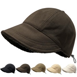 YUMISS Women's Winter Hat, Wide Brim for Small Faces, Large Size, Extra Thick Brushed Back, Windproof, Cold Protection, Men's, Fluffy, Lightweight, 21.3 - 23.6 inches (54 - 60 cm), Size Adjustable, Slip Resistant, Bicycle, Motorcycle, Outdoor Activities, coffee