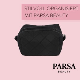 PARSA Beauty Toiletry Bag / Cosmetic Bag Black - Toiletry Bag for Men and Women for Cosmetic Storage, Ribbed, Cosmetic bag