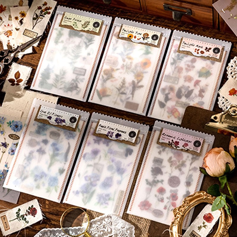 WANDIC Flower Rub Stickers 6 Styles 12 Sheets Natural Plant