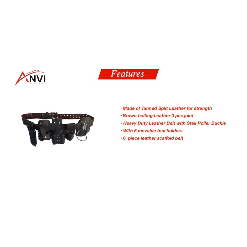 ANVI GLOBAL Scaffolding Belt | 6-Piece Tanned Split Leather Scaffold