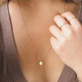 Jovono Star Body Chain Bikini Harness Body Jewellery Chain Waist Chain for Women and Girls (Gold), Alloy