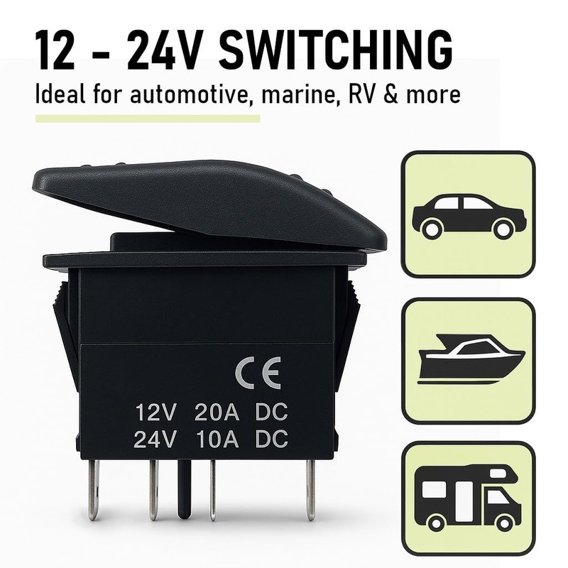 MGI SpeedWare 3-Pack Marine Rocker Switches with Illuminated LED, 20A