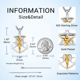 DRINSPER Crucifix Cross Anchor Necklace for Men Women 925 Sterling Sliver 18K Gold Plated Cross Anchor Pendant Jesus Religious Prayer Amulet Jewelry Birthday Gifts