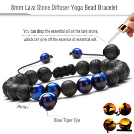 Hamoery Men Women 8mm Lava Rock Aromatherapy Anxiety Essential Oil Diffuser Bracelet Braided Rope Natural Stone Yoga Beads Bracelet Bangle(Set 4)