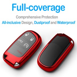 Tukellen for Jeep Dodge Key Fob Cover Premium Soft Full Protection Key Case Shell Compatible with Jeep Grand Cherokee Wrangler Compass Cherokee Renegade Patriot Grand Comander(Red)