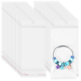 200 Pcs Small Cellophane Bags 3x5 Inches, Hanging Hole Self Sealing Cellophane Bags with Hang Hole, 3x5 Clear Packaging Bag Self Adhesive, Plastic Resealable Cello Bag for Necklaces Earrings Jewelry