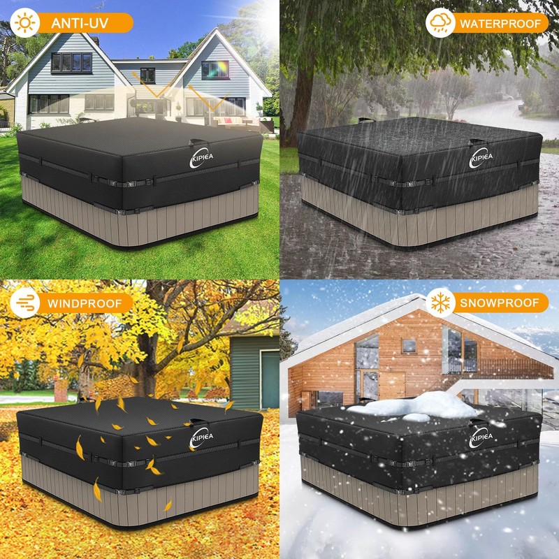 Kipiea 600D Outdoor Waterproof Square Hot Tub Cover Protector, Heavy