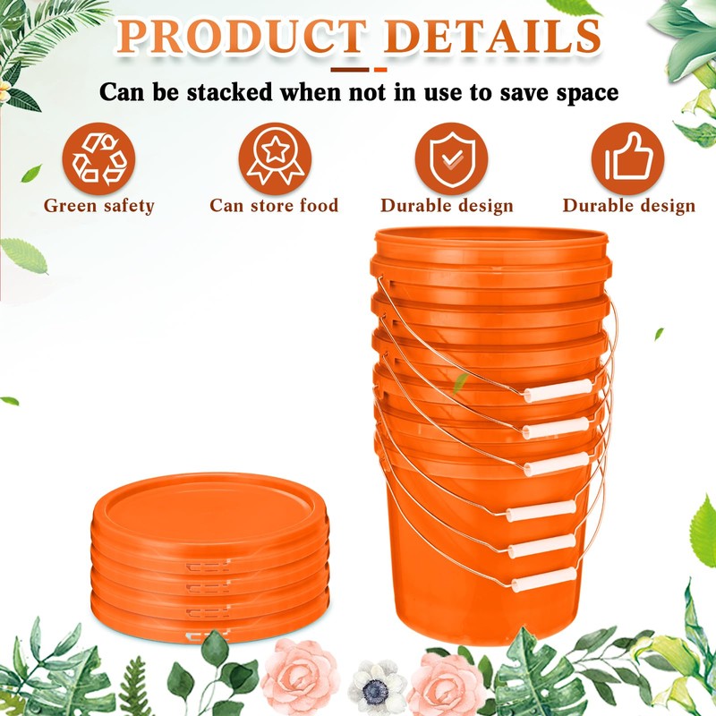 Ziliny 6 Pcs 2 Gallon Plastic Bucket Pail Container with