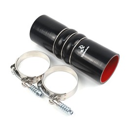 High Temperature TMKOOL 8" Length 4-Ply Reinforced 2.5" ID Straight Charge Air Cooler CAC Hose Coupler Silicone + Constant Tension T-Bolt Clamp 100 PSI Maximum Pressure (Black 2.5")