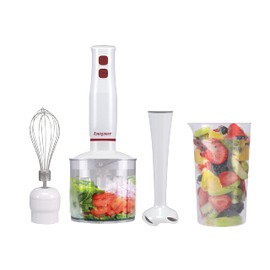 BEPER P102FRU200 Hand Blender Set 4-in-1,400 W, Mixer, Chopper 500 ml, Whip Bowl, Measuring Cup 700 ml, Turbo Function, White/Red