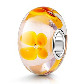 MATERIA by Matthias Wagner Women's Charm Pendant for Bracelet 925 Silver Flowers Murano Glass Beads, Glass