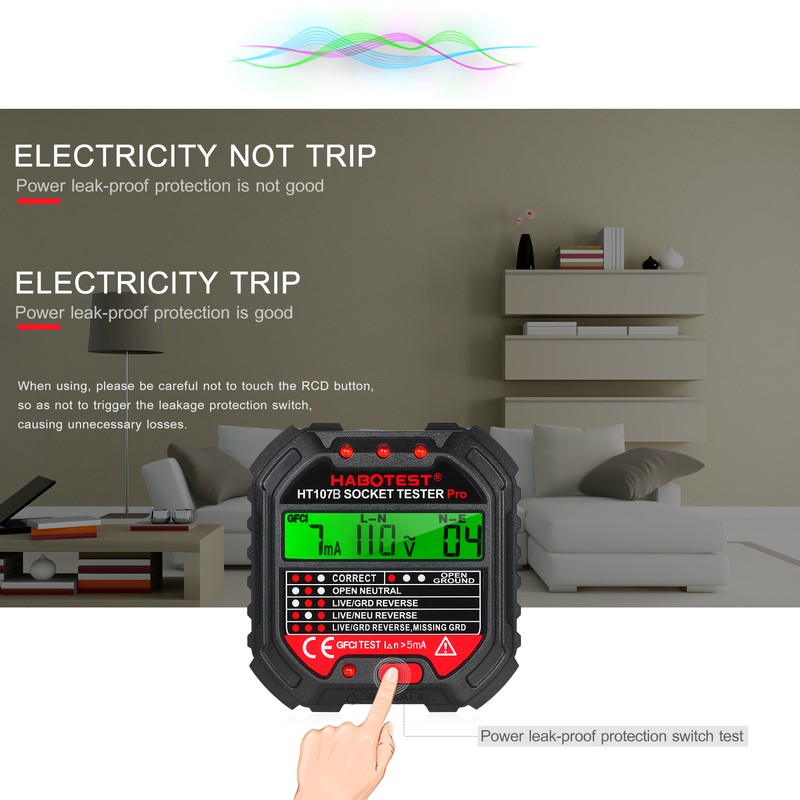 HABOTEST GFCI Outlet Tester with Voltage Display 90-250V Socket Tester