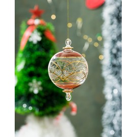 Engraved Red and Clear Glass Christmas ornament for Christmas tree decorations | Hanging ornaments for Tree decorations | Christmas decor for home | ornaments for summer decoration | Egyptian glass