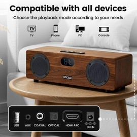 Bingxue CT-400 Bluetooth Speakers Wireless with Subwoofer, 2.1CH 60W Stereo Soundbar, Vintage Wooden Speaker for TV/Computer/PC/Monitor, Perfect for Cafes, Restaurants, Vintage Coth Stores, Bedroom