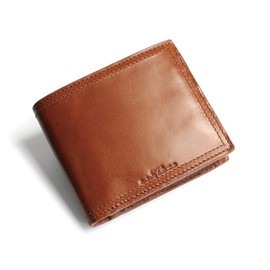 JOYA J3003 Glossy Saddle Leather Bifold Wallet, Camel