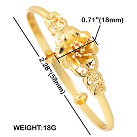 VJOSA Fashion Simple 18K Gold Plated Flower Pattern Adjustable Thin Cuff Bracelet(Gold)
