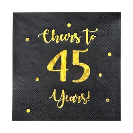 Servilletas de cóctel Cheers to 45 Years | Decoraciones de feliz cumpleaños 45 para hombres y mujeres y decoraciones de fiesta de aniversario de boda, paquete de 50 servilletas de 3 capas, plegadas de