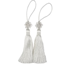 Seoulful Vintage Mini Korean Silk Knot Norigae Set - 2 Pack Traditional Tassel Charms in 7 Colors - Decorative Hanbok Accessories (White)