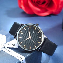 CIVO Women's Quartz Analogue Leather Watch Fashion Date Men's Watch - Waterproof Dial Couple Gift for Men and Women, B-3 Black, Strap.