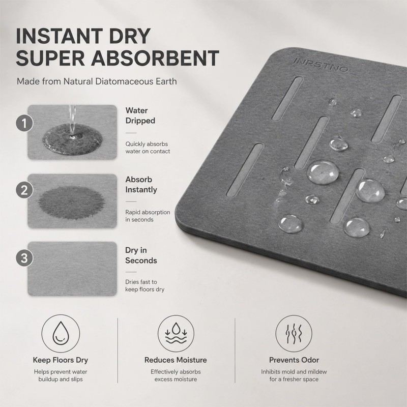 31.5"x19.7" Stone Bath Mat for Bathroom, Large Diatomite Bathmat