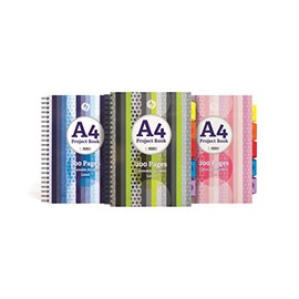 Silvine A4 Project Book 200 Pages With 5 Movable Dividers Lined Spiral Notebook