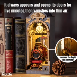 Rolife LED Book Nook Kit-Decorative Bookend Stand-3D Wooden Puzzle for Adults-Bookshelf Insert Booknook-Room Decor for Teen Girls Boys Women Men